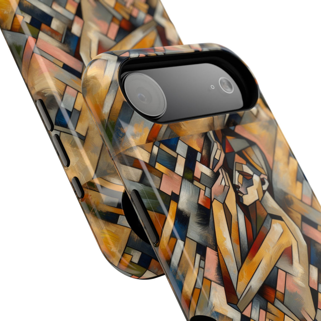 Art Deco Mosaic Phone Case — Geometric Nude Figure Impact-Resistant Case