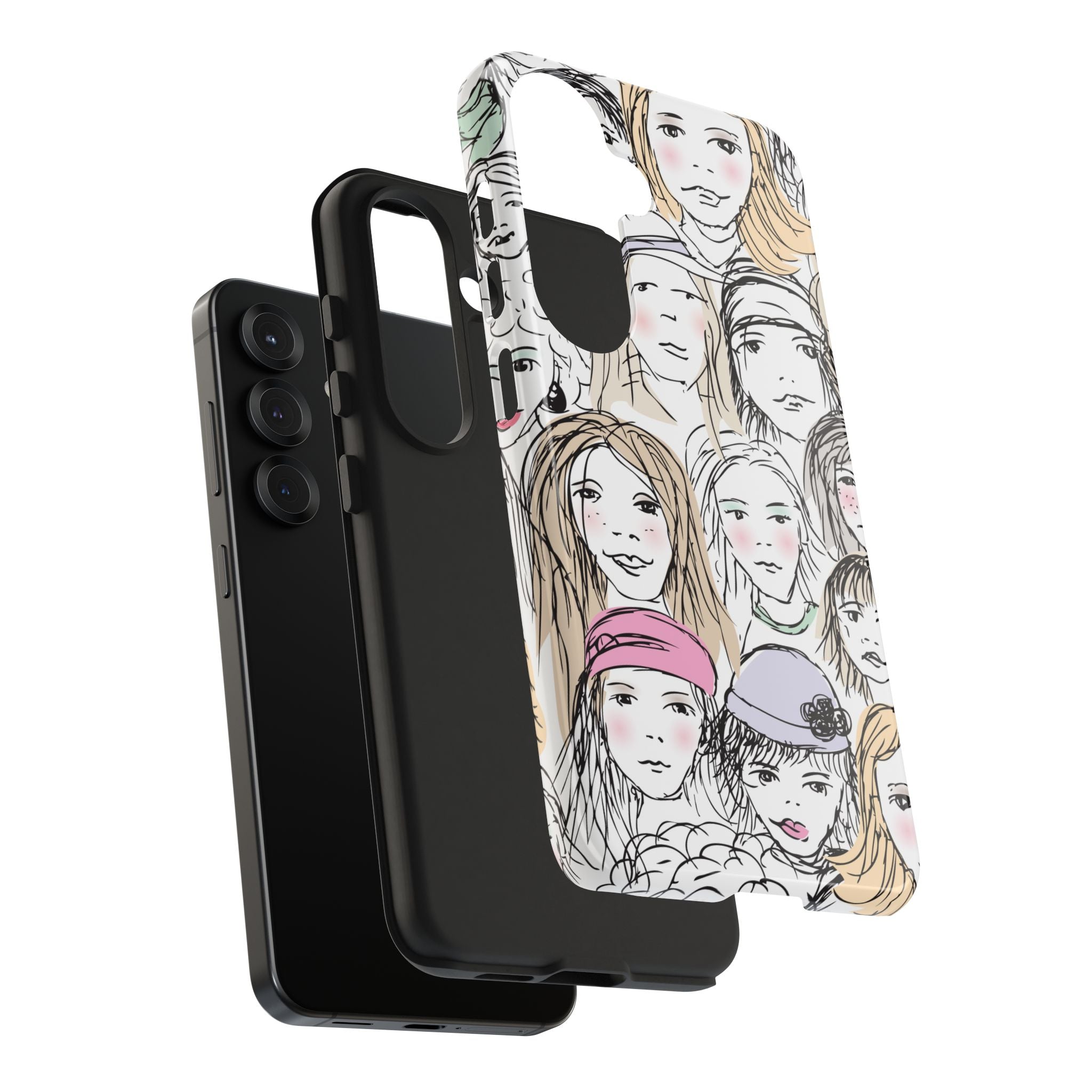 Phone Case — Hand-Drawn Faces Pattern