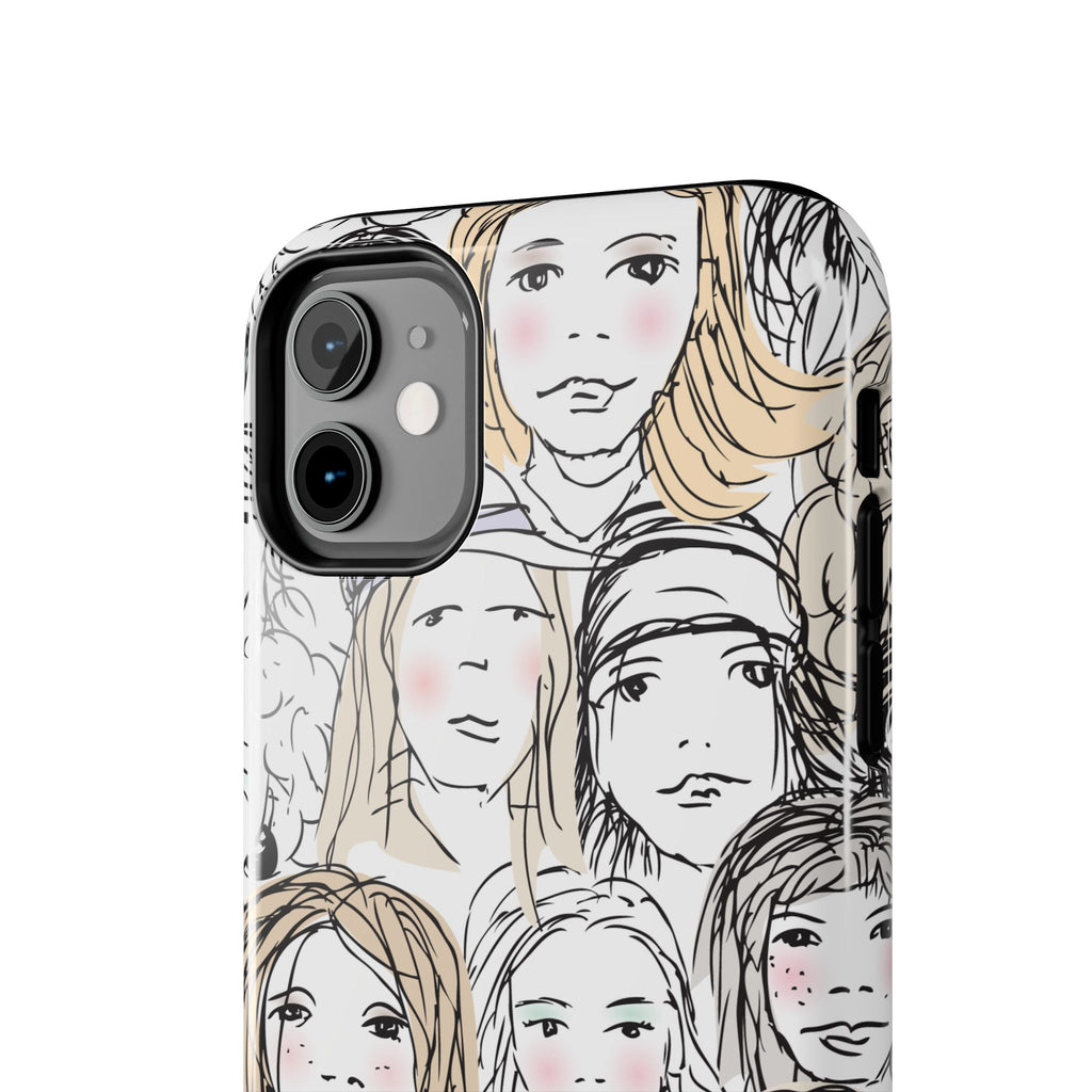 Phone Case — Hand-Drawn Faces Pattern