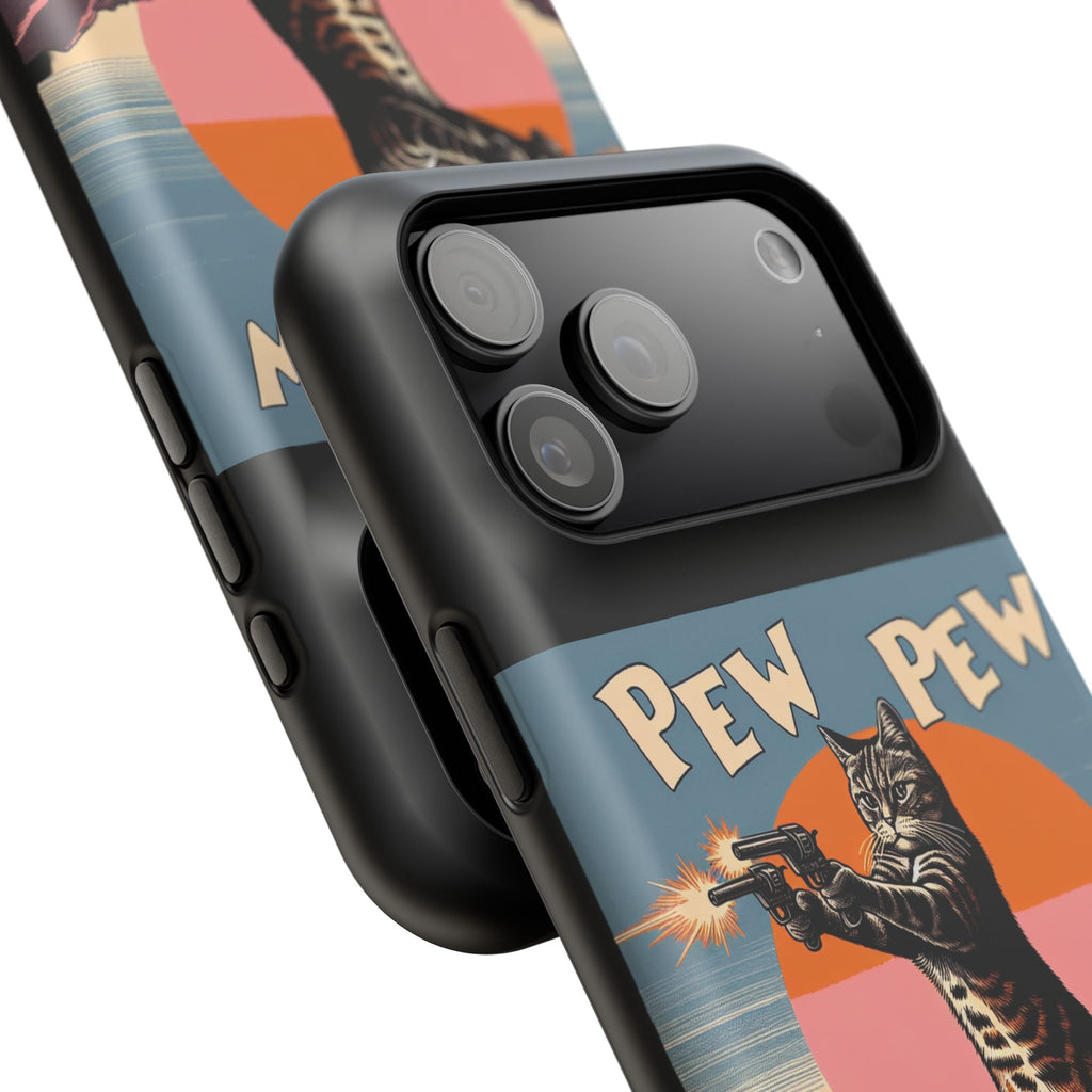 Phone Case - Retro 'Pew Pew' Shooting Cat Impact-Resistant Case