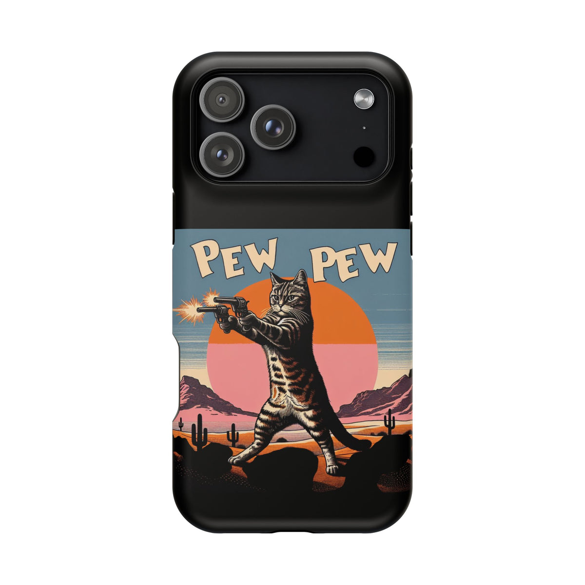 Pew Pew Cat Phone Case — Retro Shooter Impact-Resistant iPhone Cover