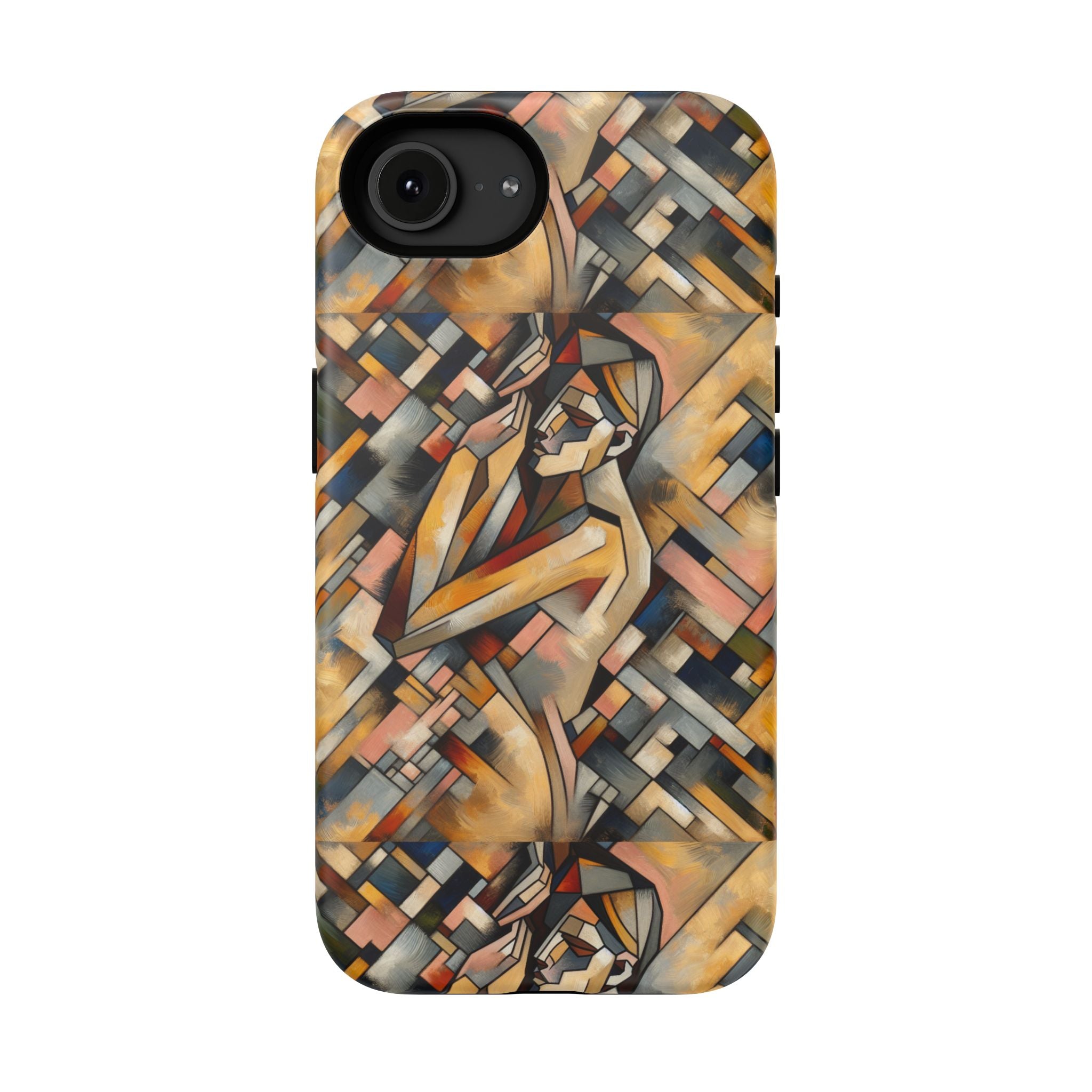 Art Deco Mosaic Phone Case — Geometric Nude Figure Impact-Resistant Case