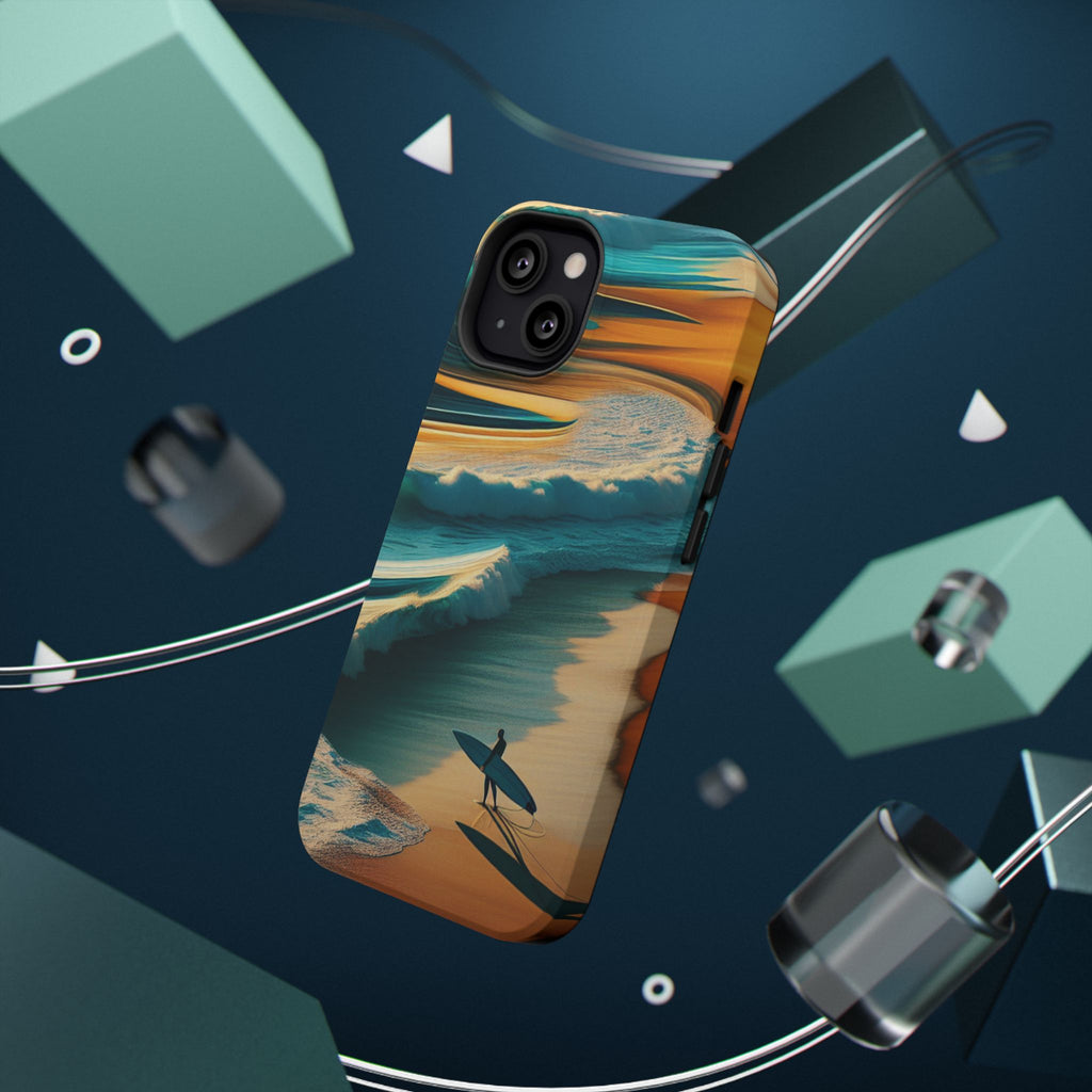 Surf Sunset Impact-Resistant Phone Case — Surfer Silhouette Beach Waves Design