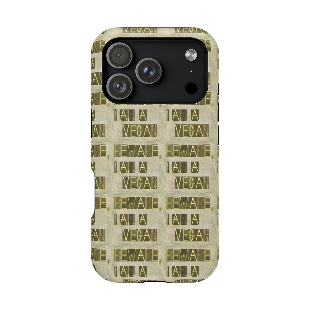 Impact-Resistant Phone Case — Repeated "I AM A VEGAN" Distressed Pattern