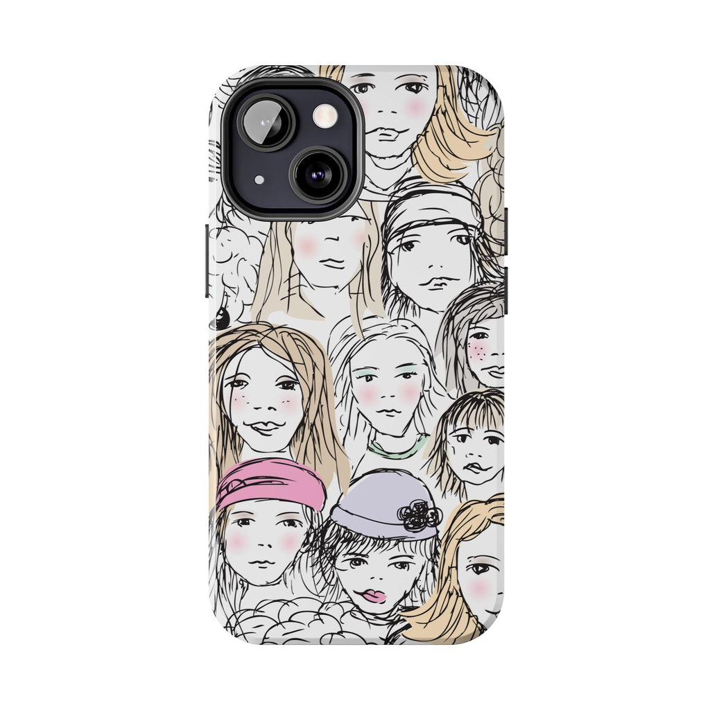 Phone Case — Hand-Drawn Faces Pattern