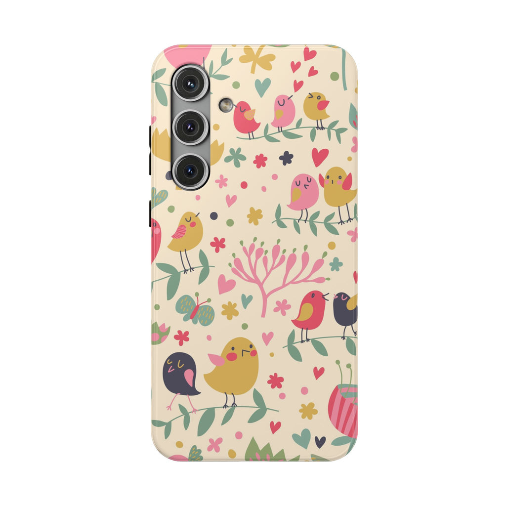 Cute Bird Floral Phone Case, Impact-Resistant