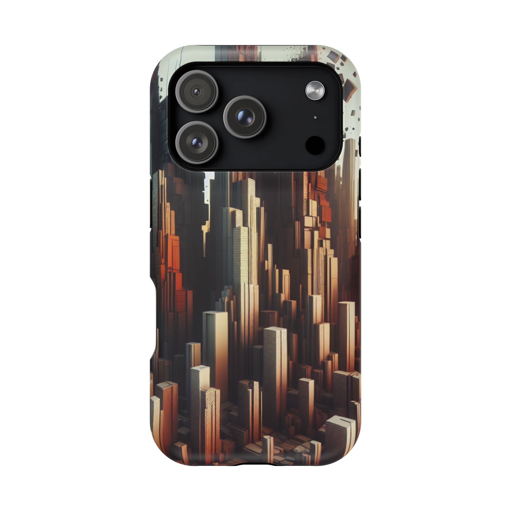 Urban Geometric Impact Resistant Phone Case - Futuristic Cityscape Design