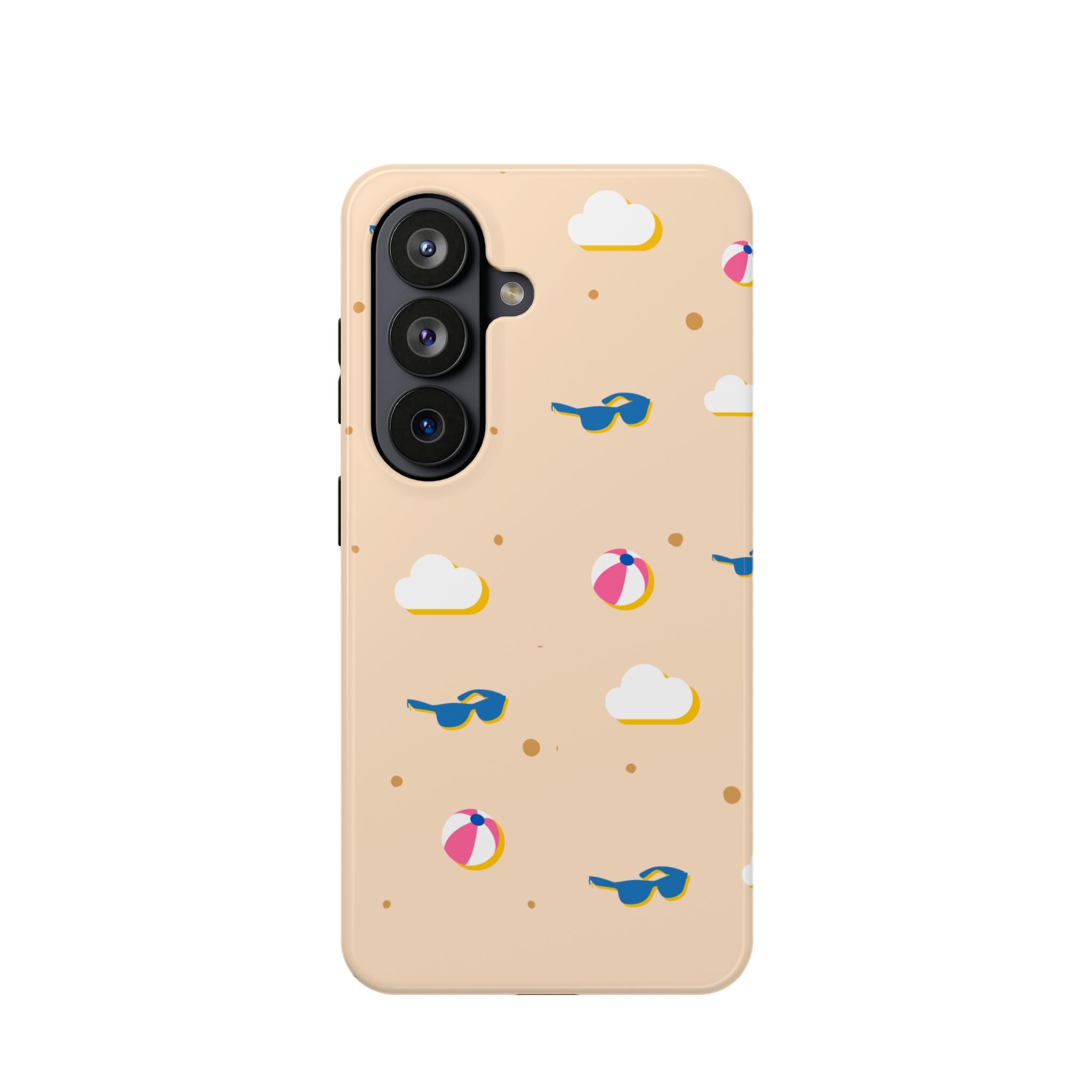 Beach Pattern Impact-Resistant Phone Case — Sunglasses, Beach Ball & Clouds Design