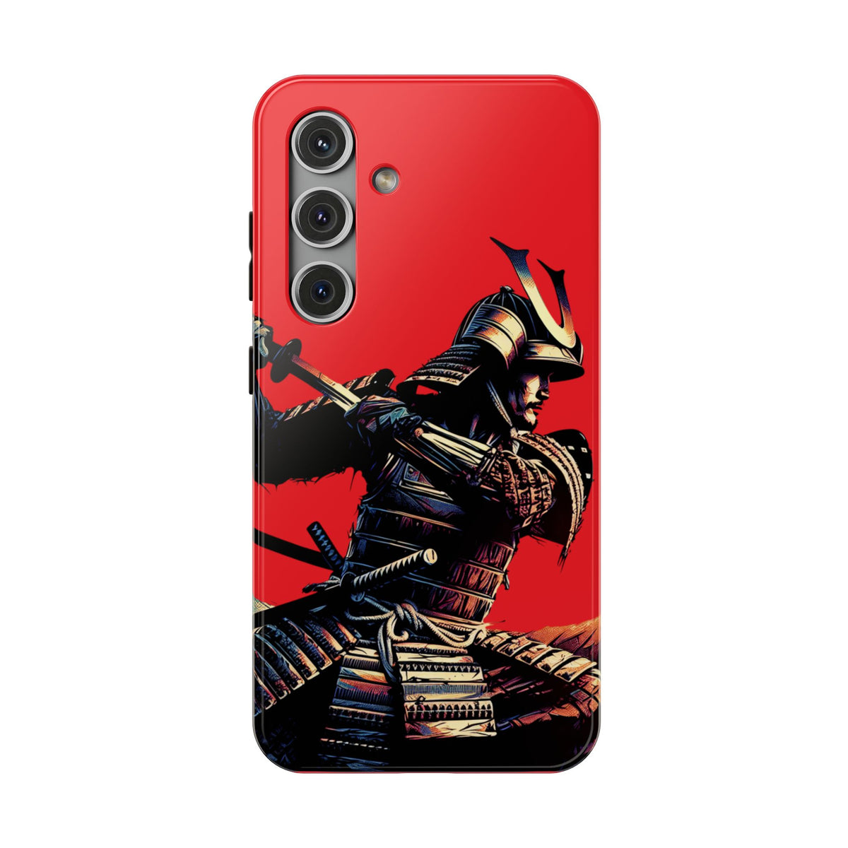 Samurai Warrior Impact Phone Case — Red Armored Swordfighter Protective Cover