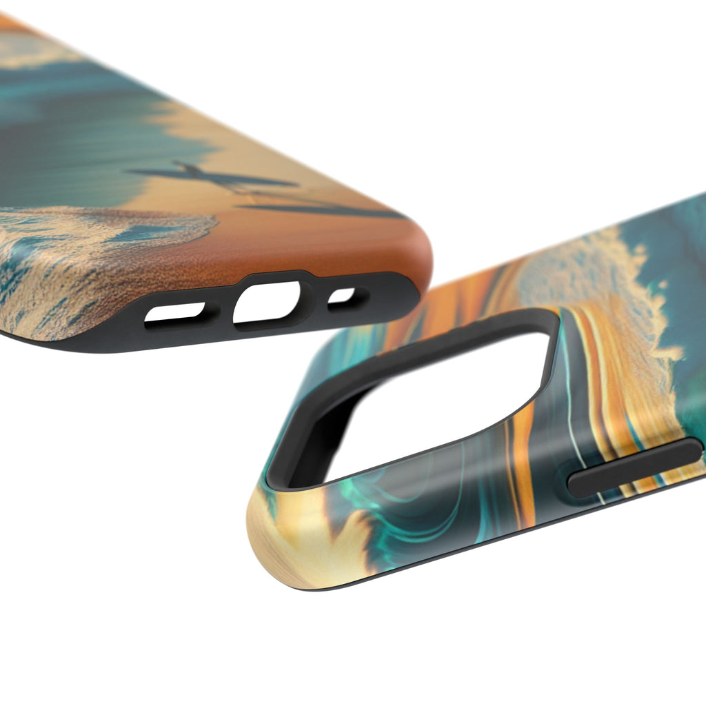 Surf Sunset Impact-Resistant Phone Case — Surfer Silhouette Beach Waves Design