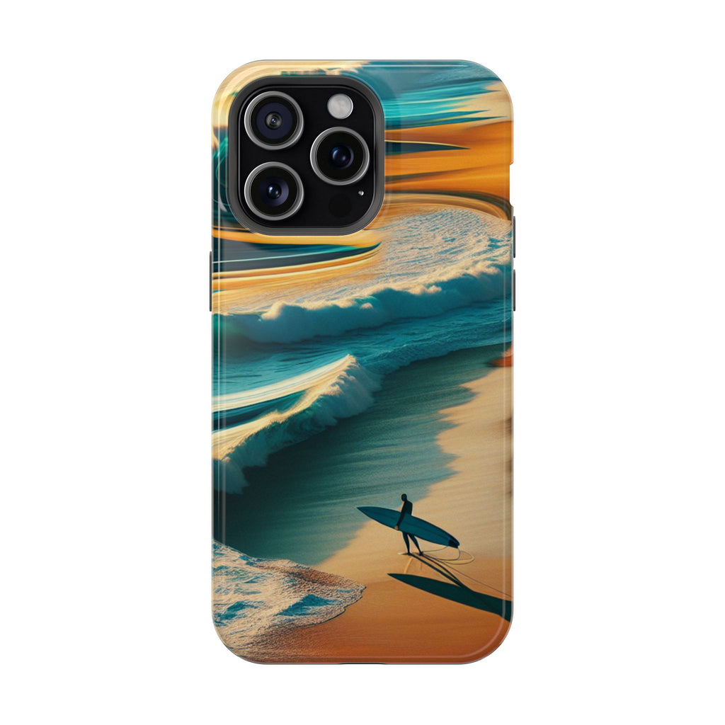 Surf Sunset Impact-Resistant Phone Case — Surfer Silhouette Beach Waves Design