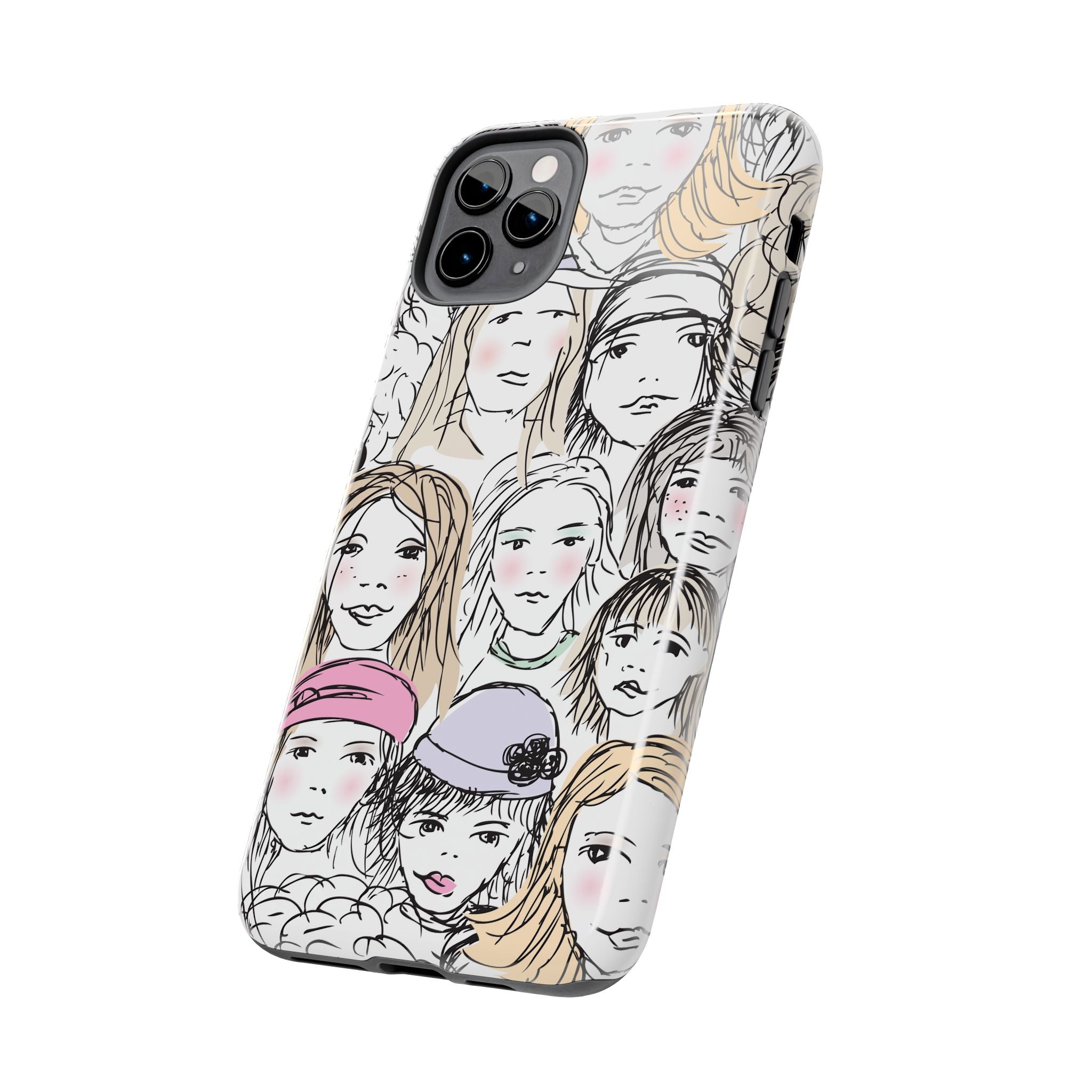 Phone Case — Hand-Drawn Faces Pattern