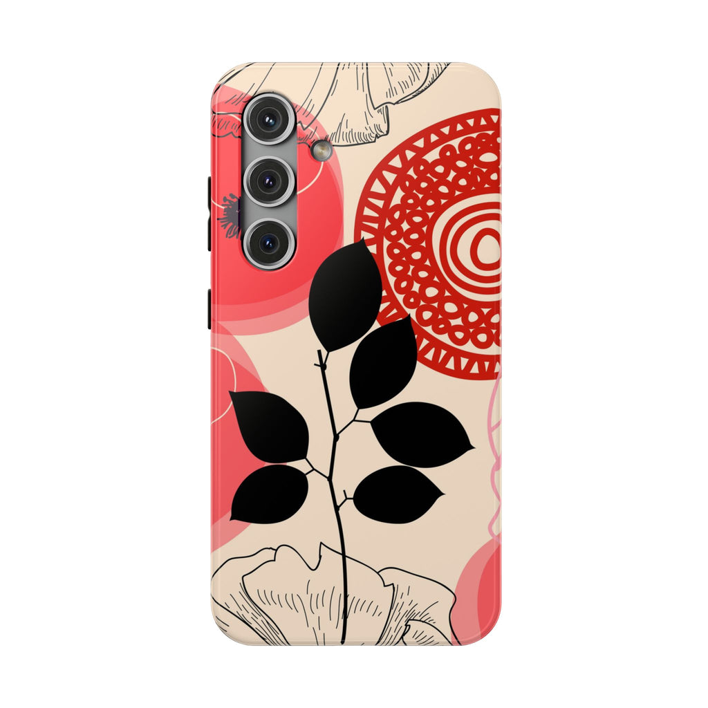 Floral Mandala, Red & Black leaf iPhone Impact-Resistant Phone Cases