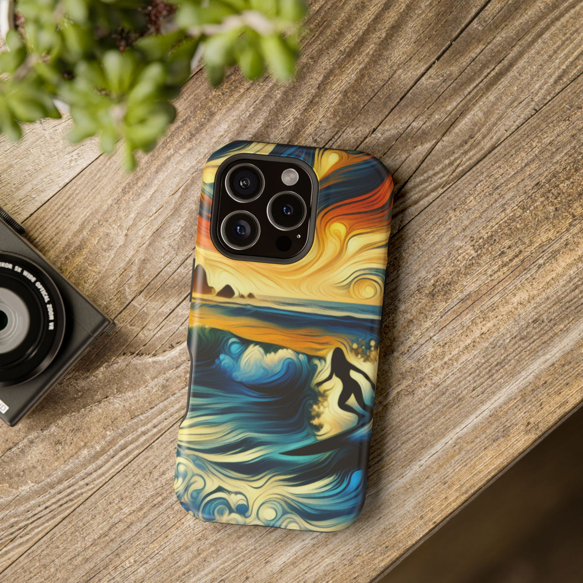 Surfer Sunset Phone Case — Impact‑Resistant Artistic Wave Design