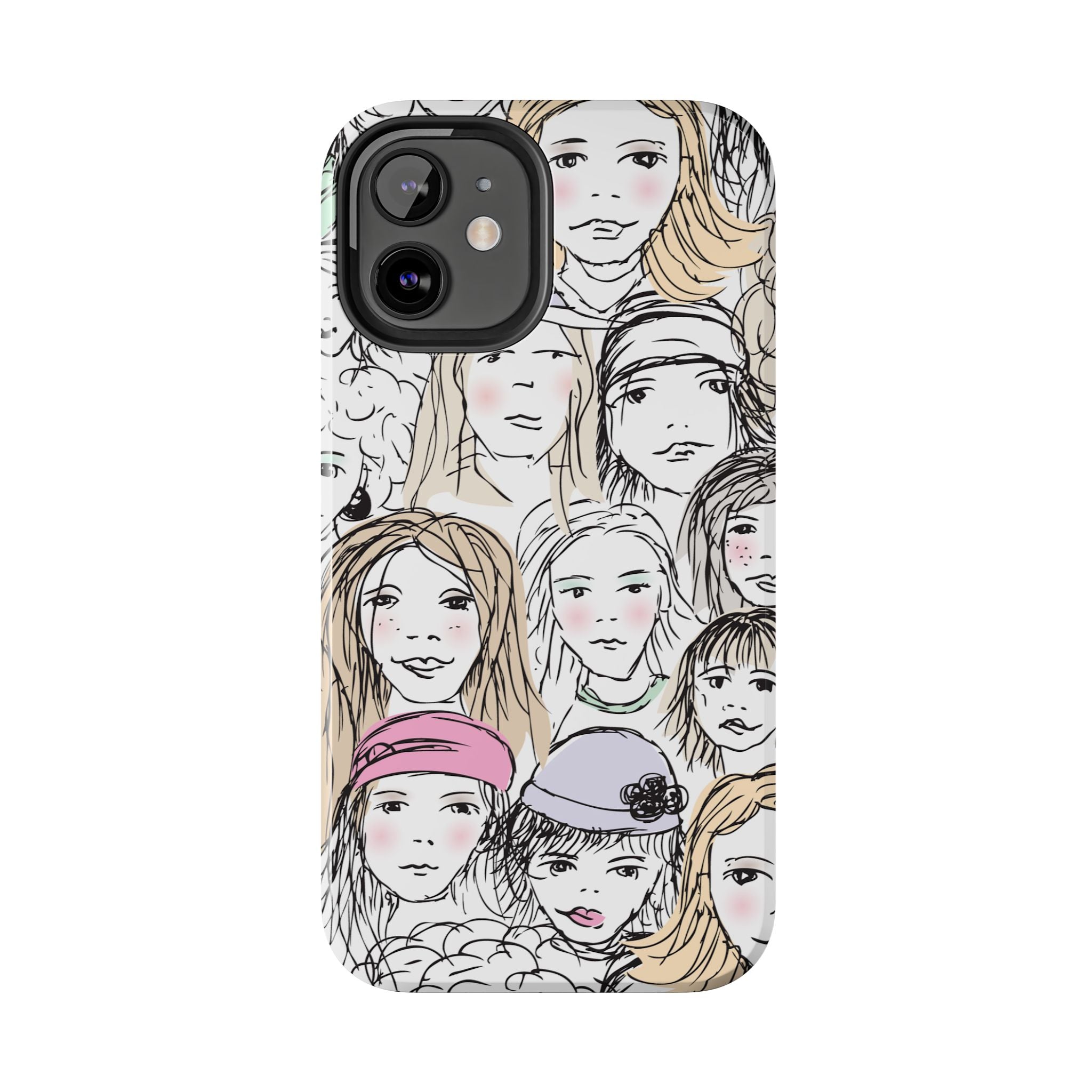 Phone Case — Hand-Drawn Faces Pattern