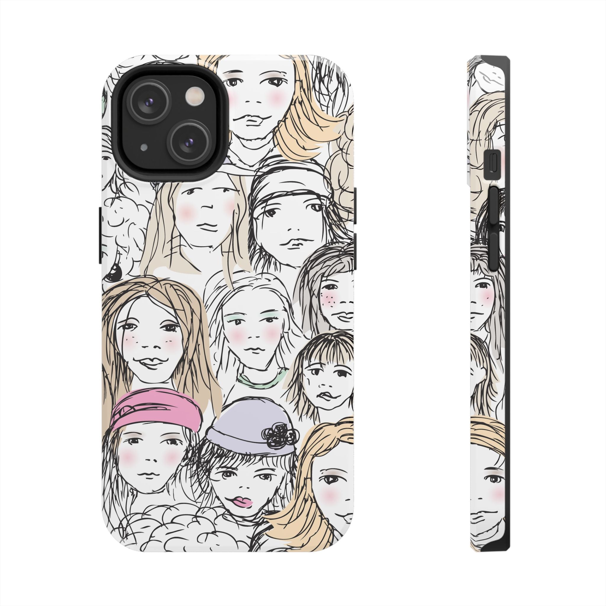 Phone Case — Hand-Drawn Faces Pattern
