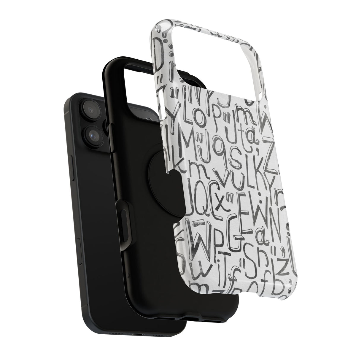 Monochrome Letter Pattern Impact-Resistant Case for iPhone