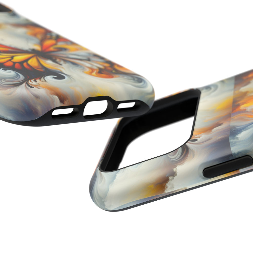 Impact-Resistant Phone Case — Orange & Black Swirl Butterfly Design