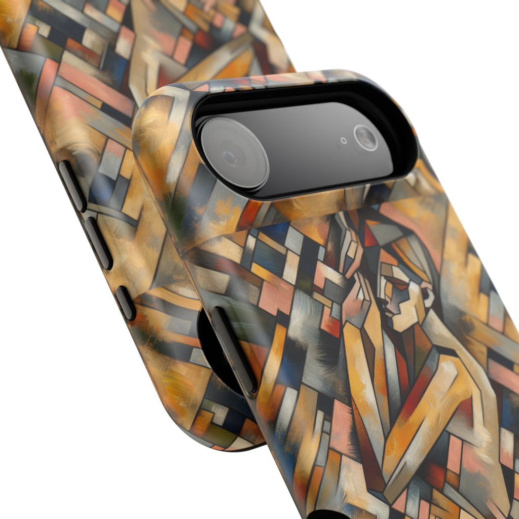 Art Deco Mosaic Phone Case — Geometric Nude Figure Impact-Resistant Case