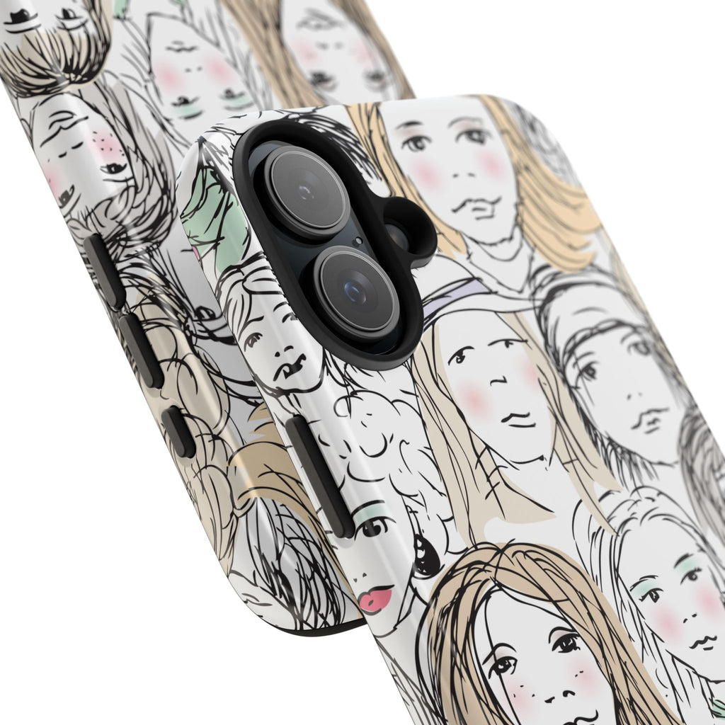Phone Case — Hand-Drawn Faces Pattern