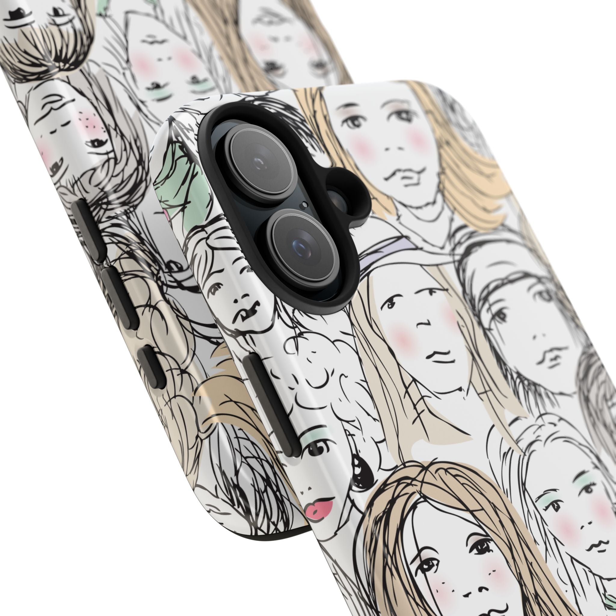 Phone Case — Hand-Drawn Faces Pattern