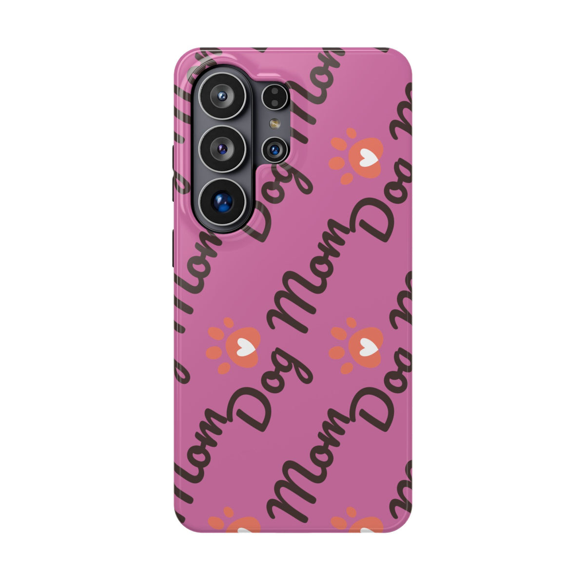Dog Mom Pattern Impact-Resistant Phone Case — Pink Paw Print Design