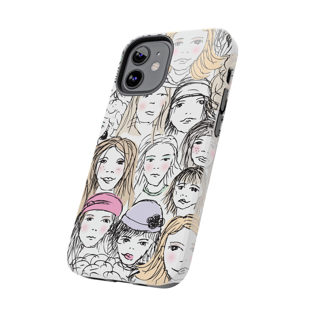 Phone Case — Hand-Drawn Faces Pattern