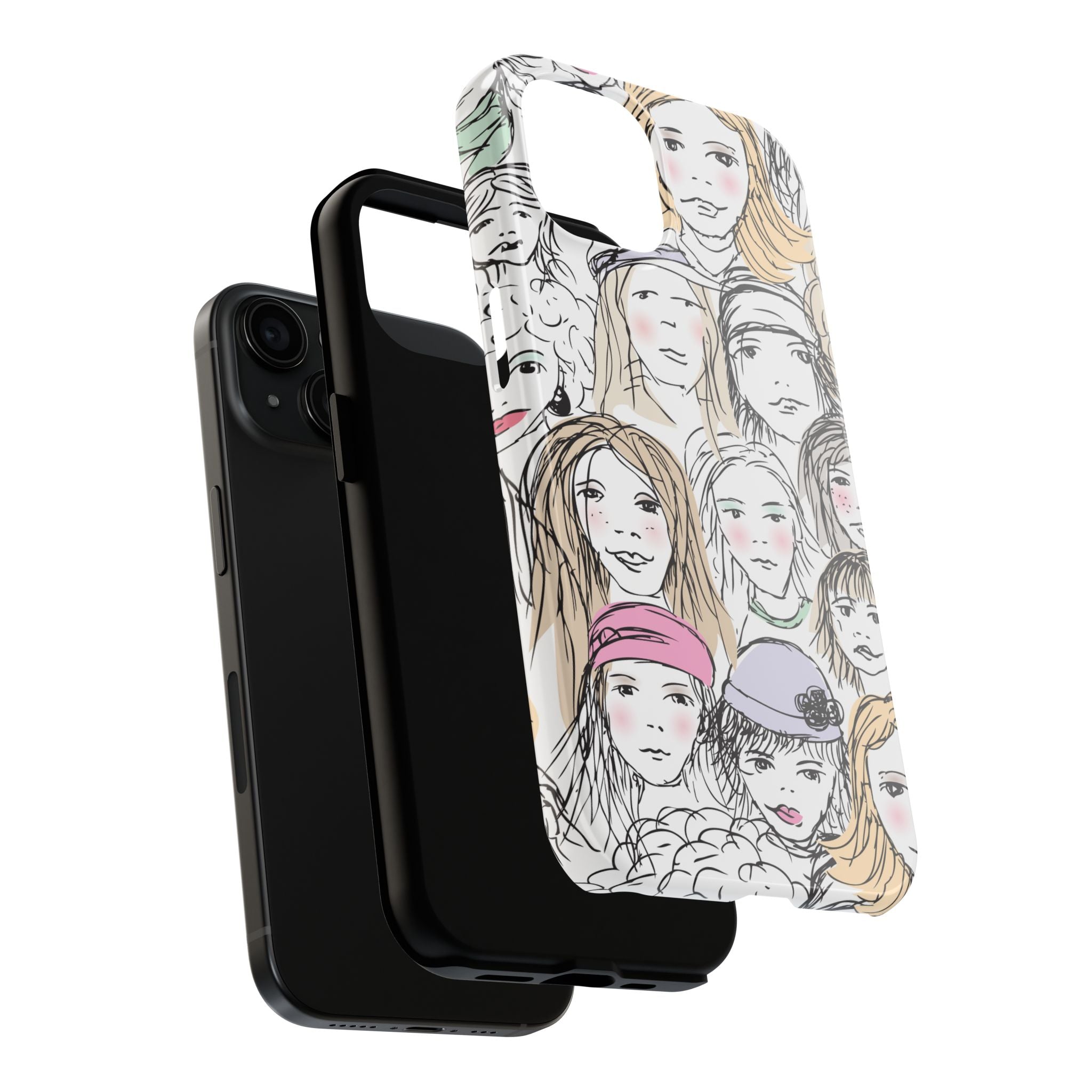 Phone Case — Hand-Drawn Faces Pattern