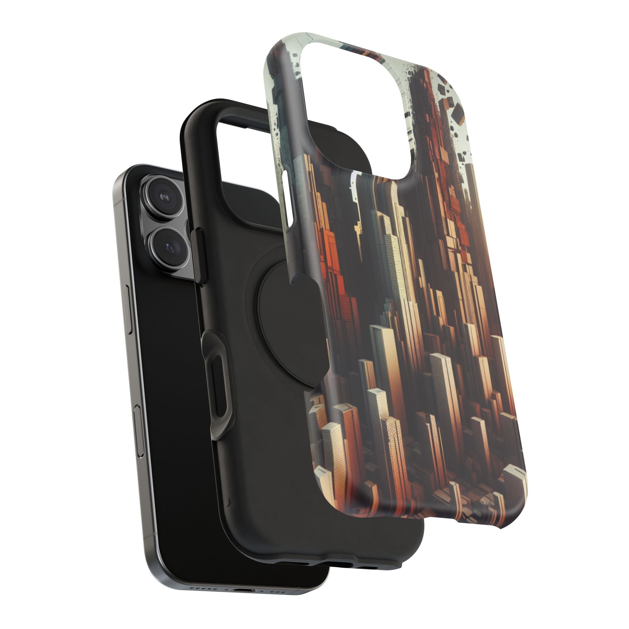 Urban Geometric Impact Resistant Phone Case - Futuristic Cityscape Design