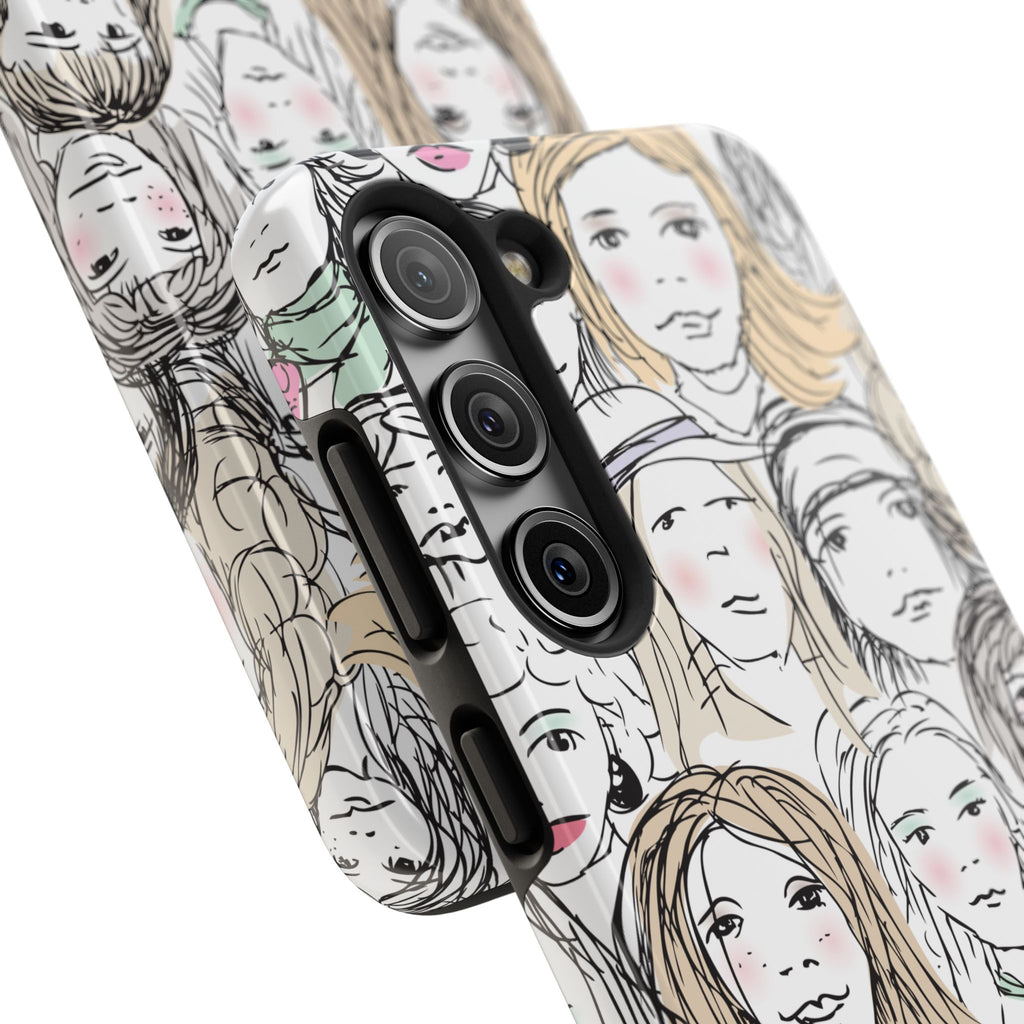 Phone Case — Hand-Drawn Faces Pattern