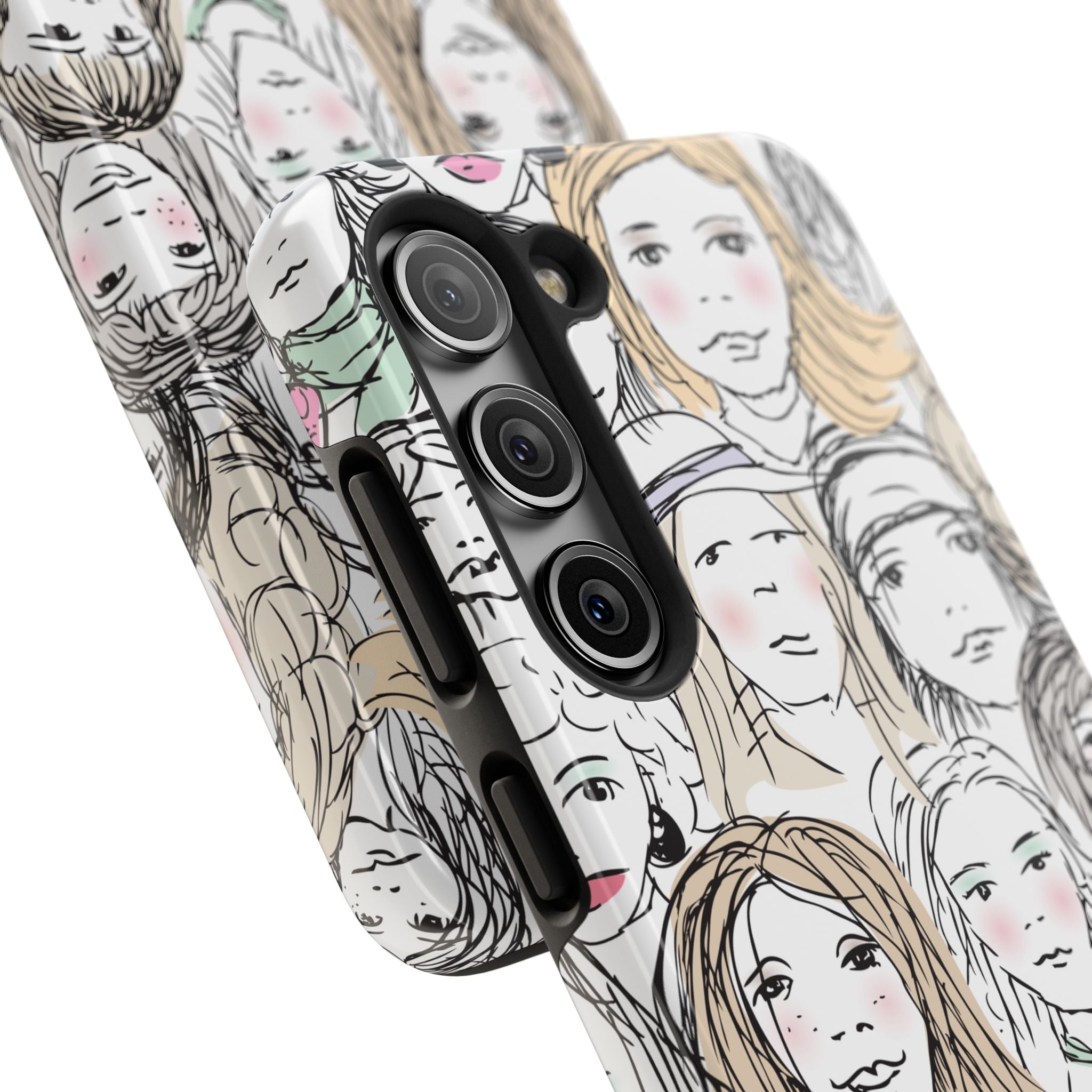 Phone Case — Hand-Drawn Faces Pattern