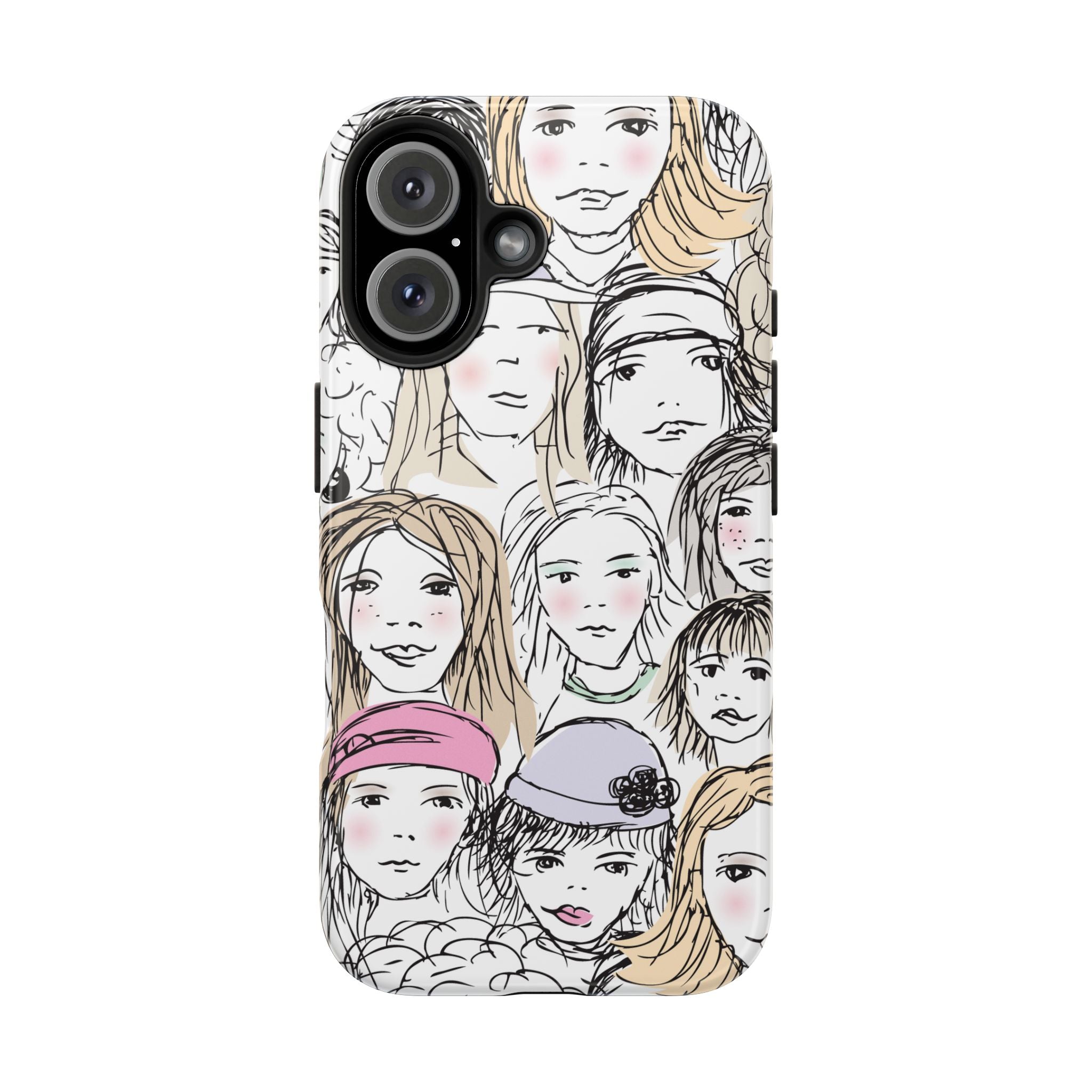 Phone Case — Hand-Drawn Faces Pattern