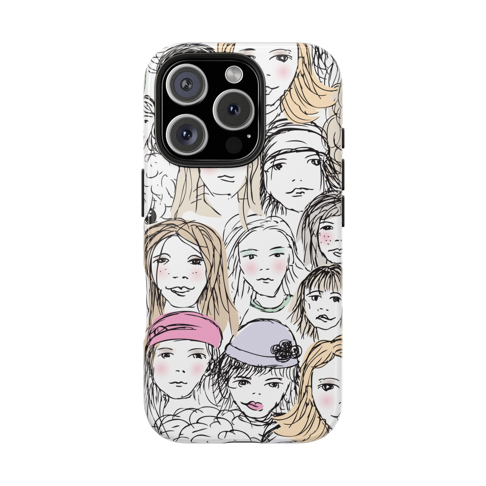 Phone Case — Hand-Drawn Faces Pattern