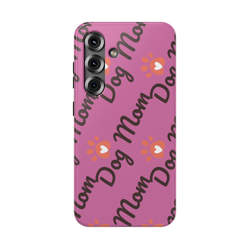 Dog Mom Pattern Impact-Resistant Phone Case — Pink Paw Print Design