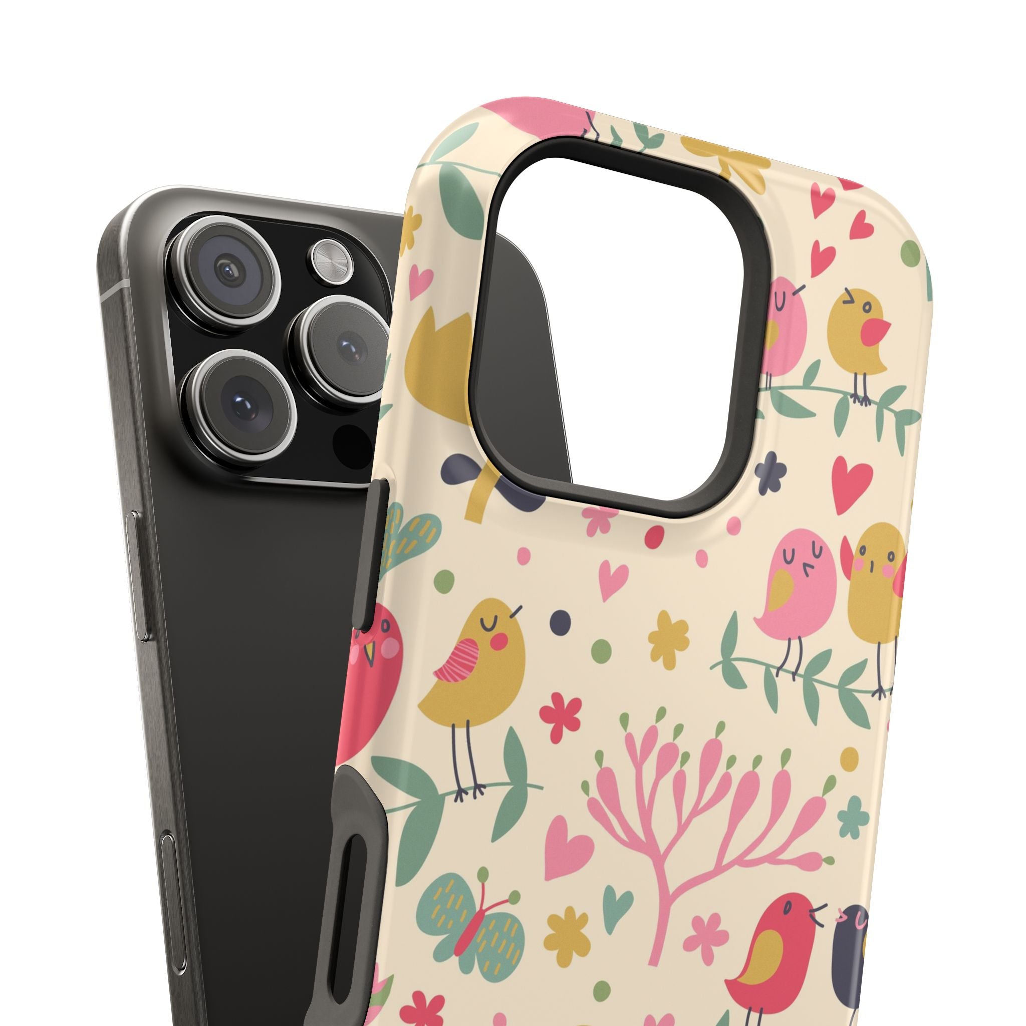 Cute Bird Floral Phone Case, Impact-Resistant