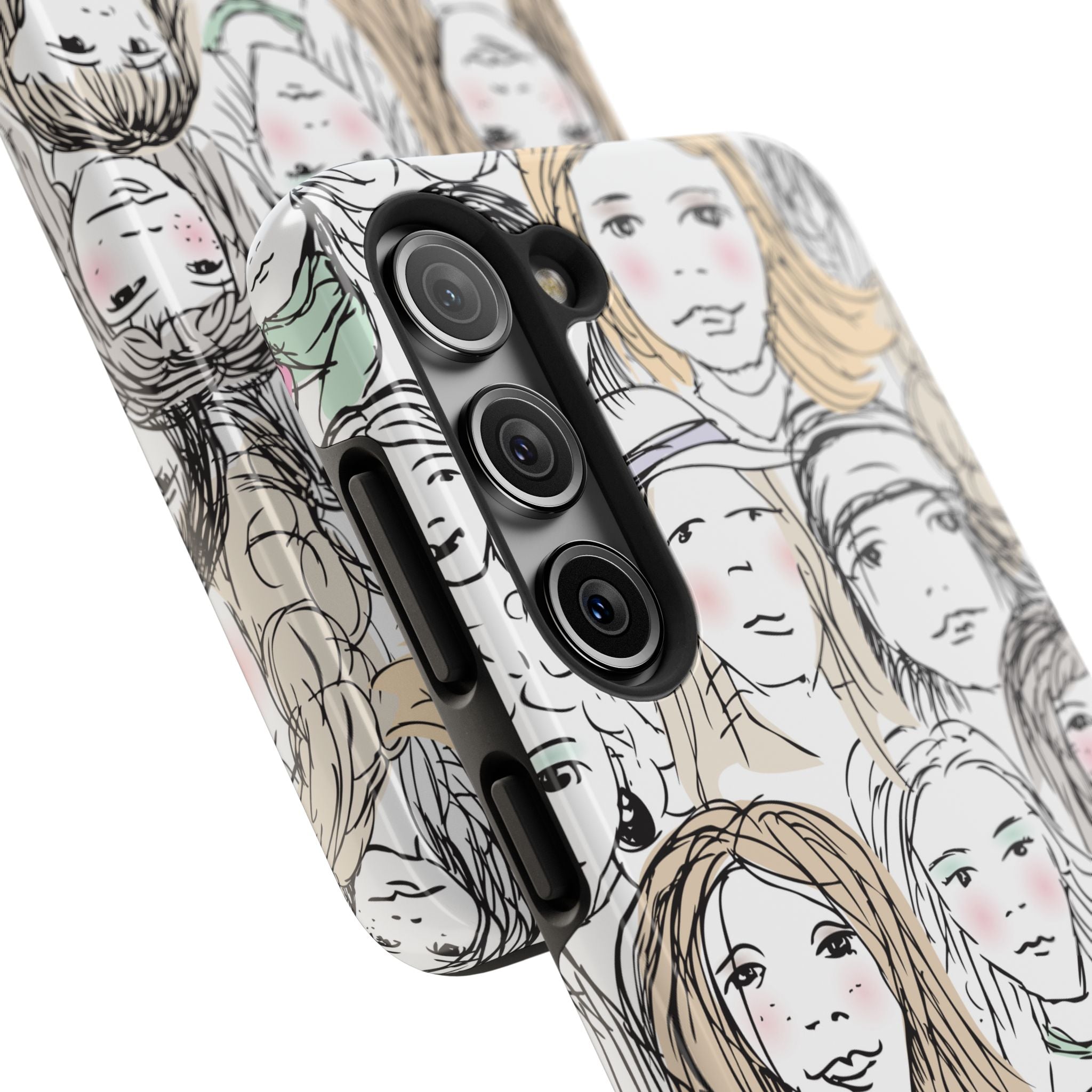 Phone Case — Hand-Drawn Faces Pattern