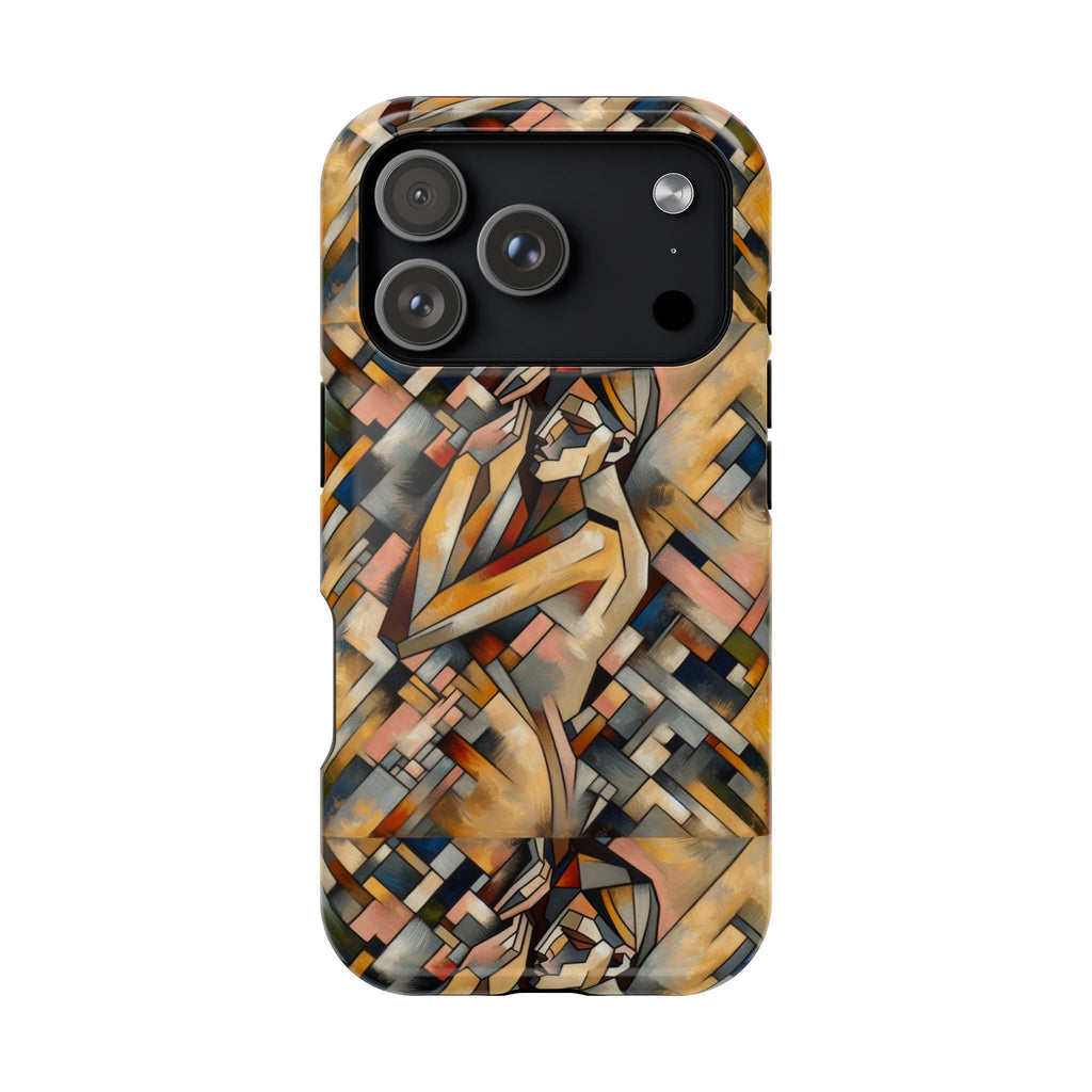 Art Deco Mosaic Phone Case — Geometric Nude Figure Impact-Resistant Case