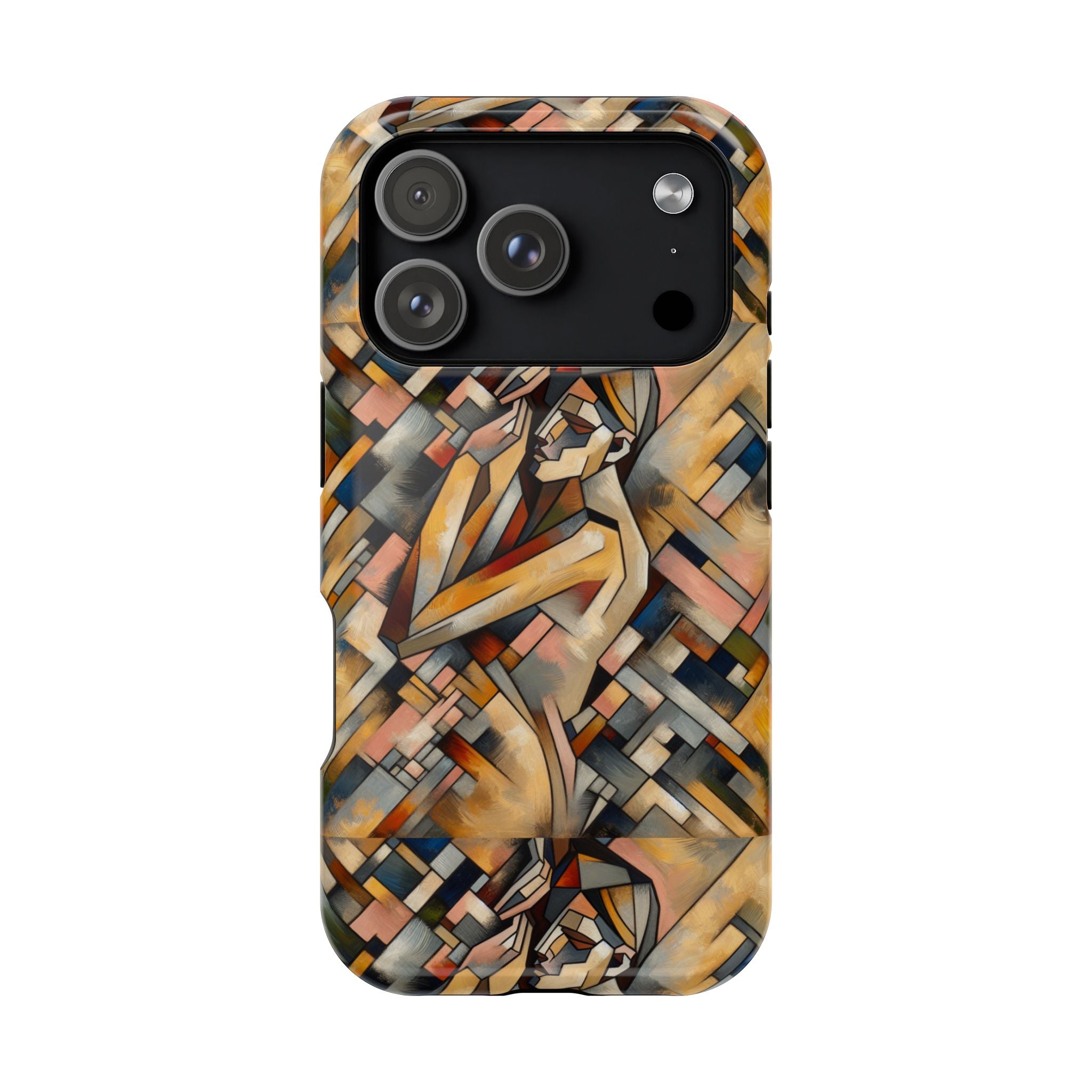 Art Deco Mosaic Phone Case — Geometric Nude Figure Impact-Resistant Case