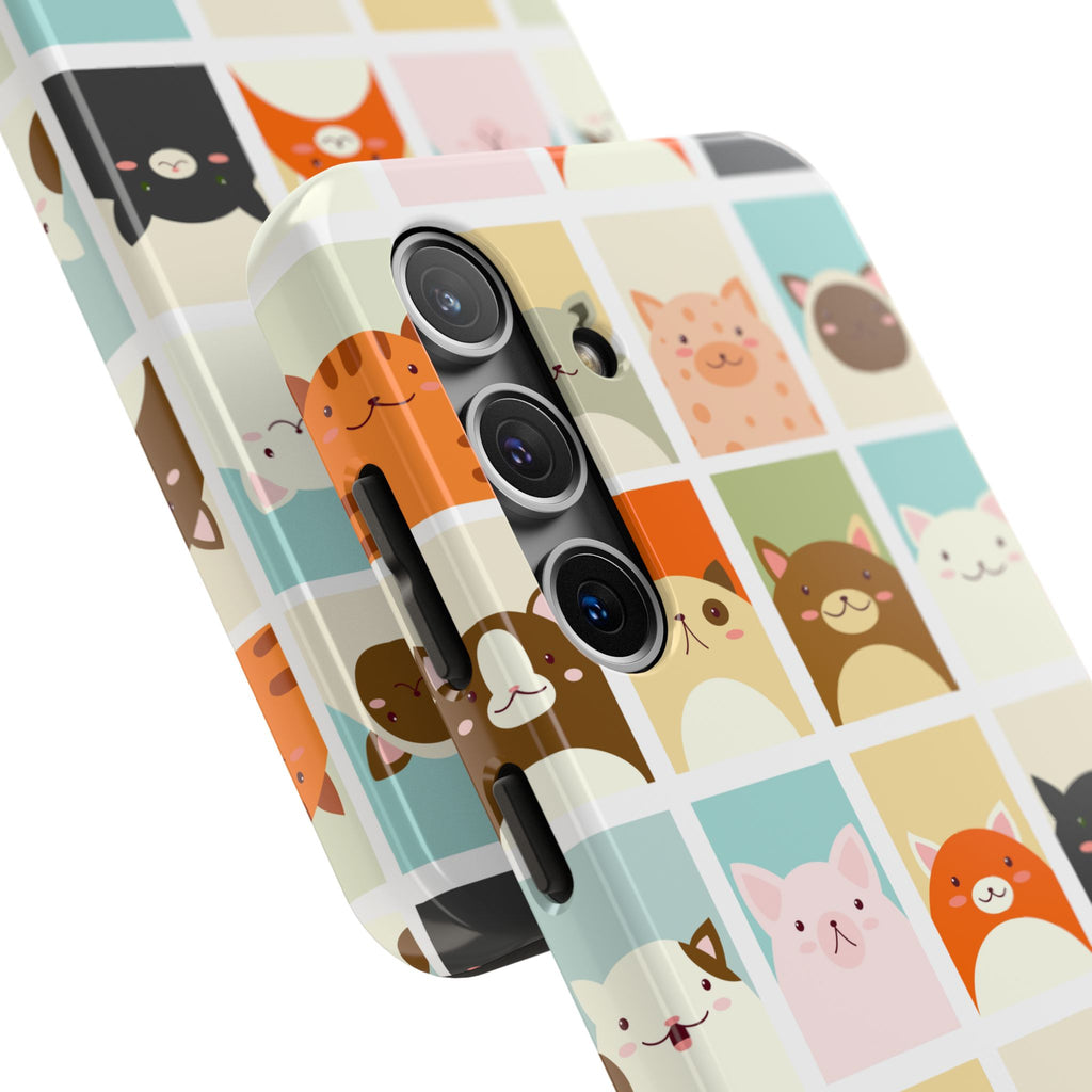 Cute Grid Cats Tough Phone Case