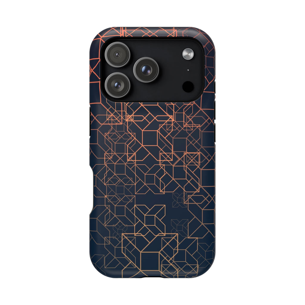 Geometric Copper Grid Impact-Resistant Phone Case