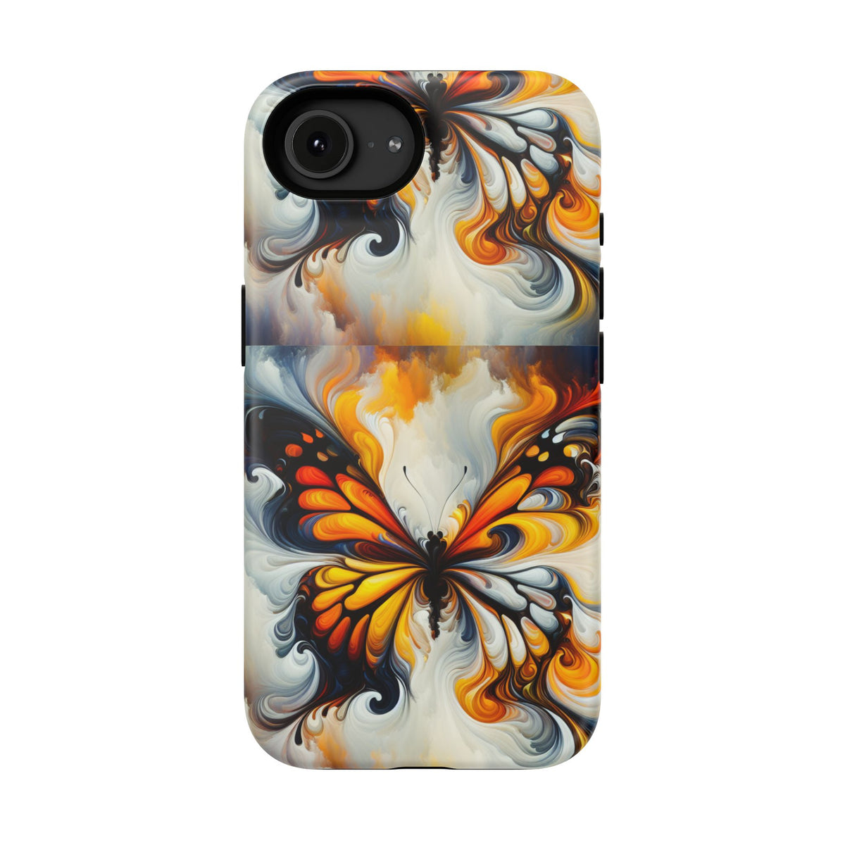 Impact-Resistant Phone Case — Orange & Black Swirl Butterfly Design