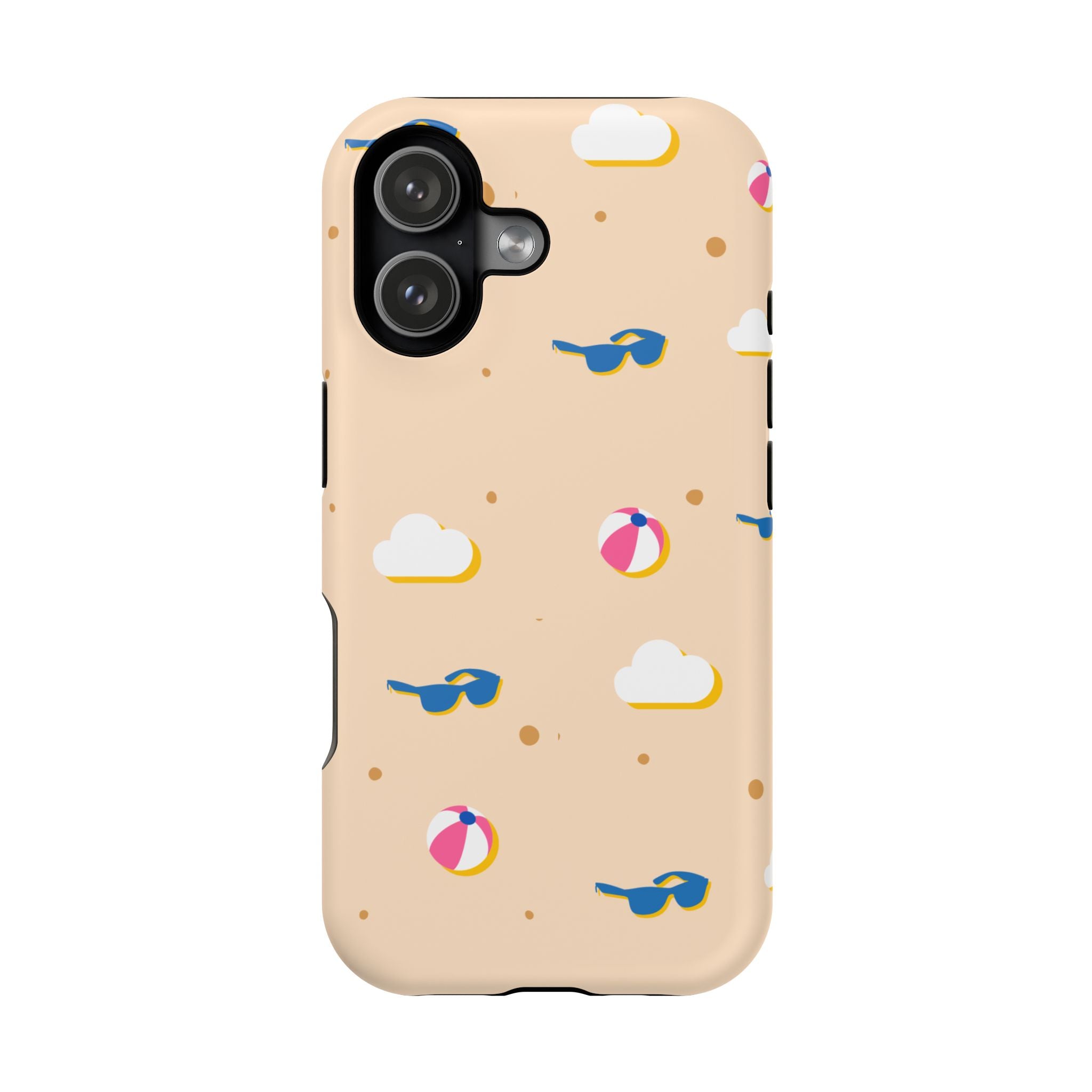 Beach Pattern Impact-Resistant Phone Case — Sunglasses, Beach Ball & Clouds Design
