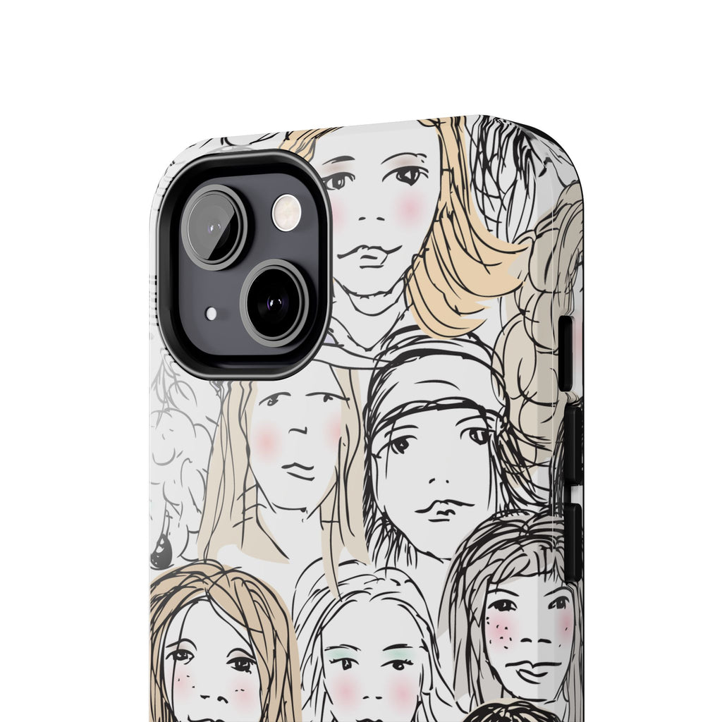 Phone Case — Hand-Drawn Faces Pattern