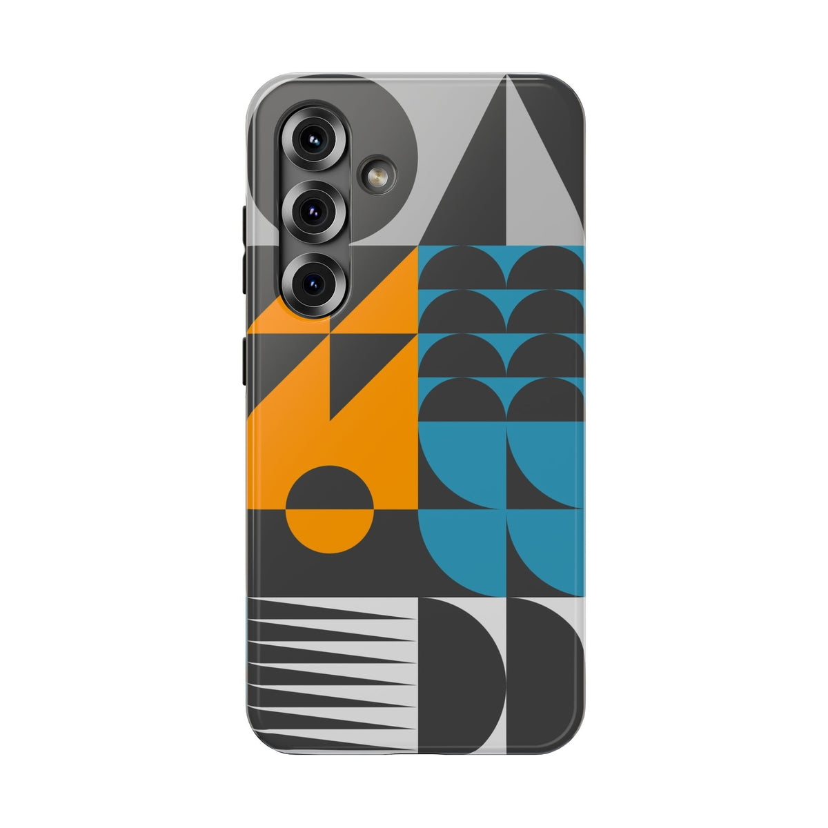 Impact-Resistant Phone Case — Mid-Century Geometric Pattern (Blue & Orange)
