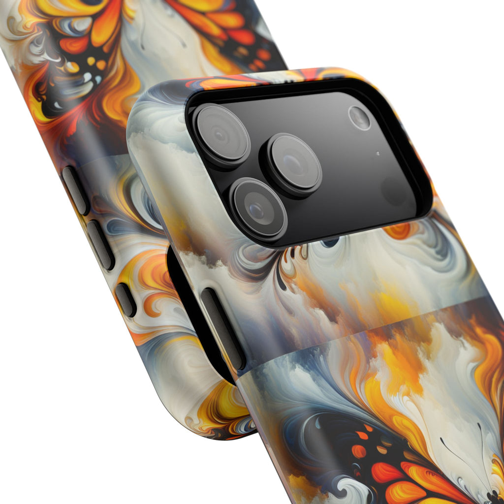 Impact-Resistant Phone Case — Orange & Black Swirl Butterfly Design
