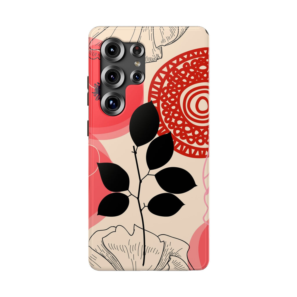 Floral Mandala, Red & Black leaf iPhone Impact-Resistant Phone Cases