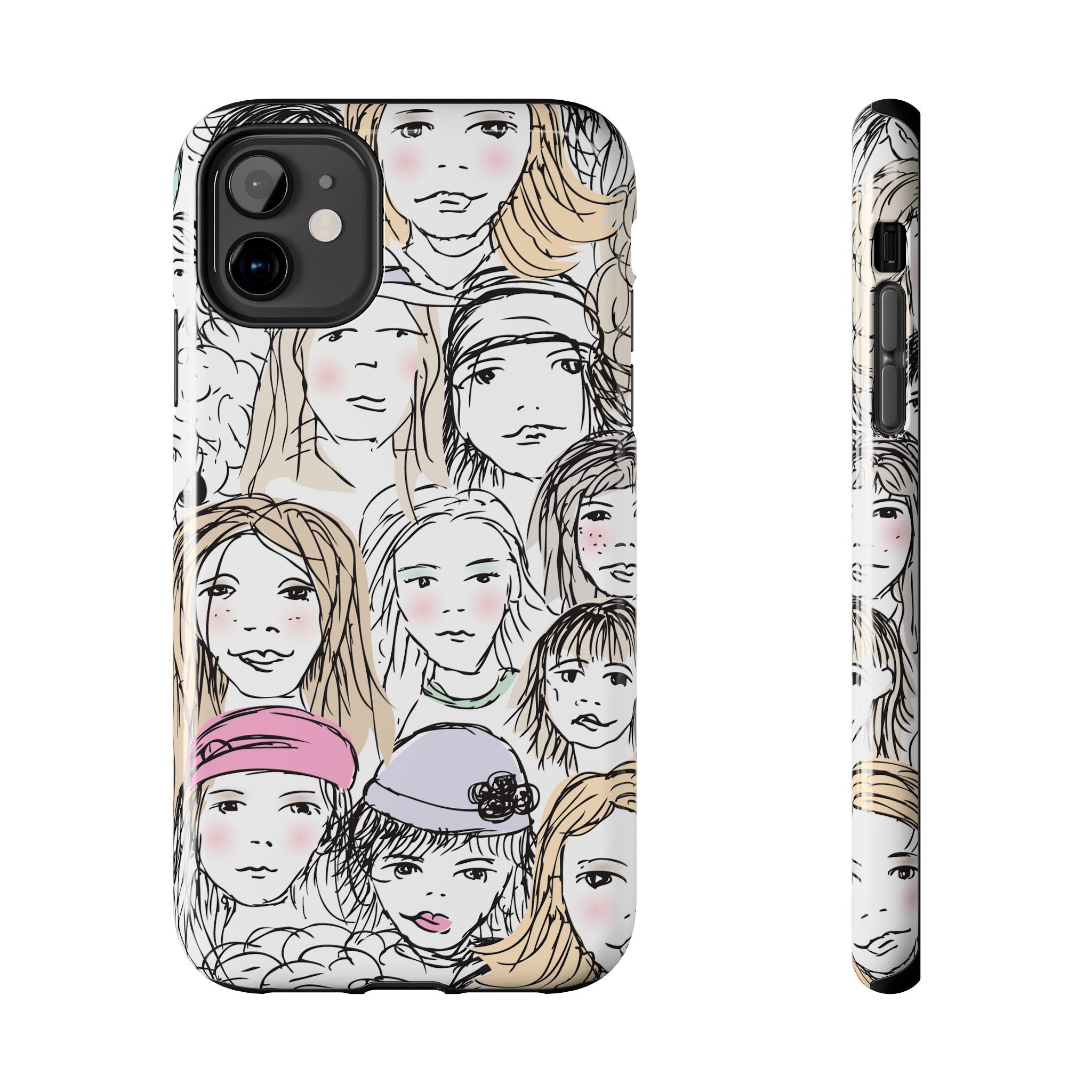 Phone Case — Hand-Drawn Faces Pattern