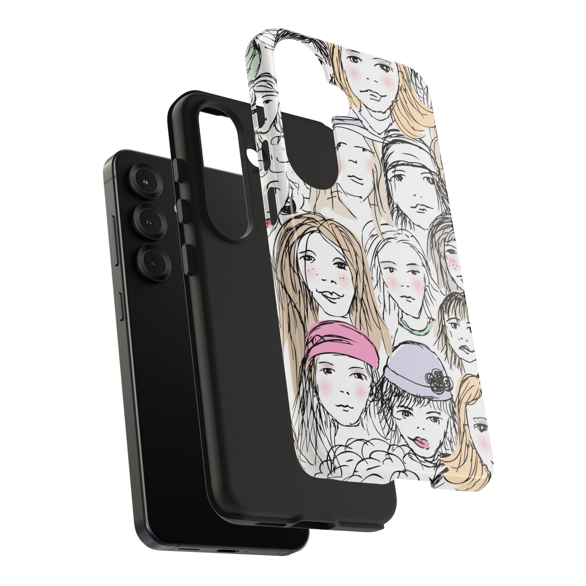 Phone Case — Hand-Drawn Faces Pattern