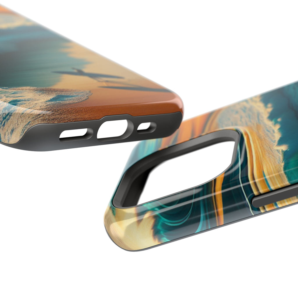Surf Sunset Impact-Resistant Phone Case — Surfer Silhouette Beach Waves Design
