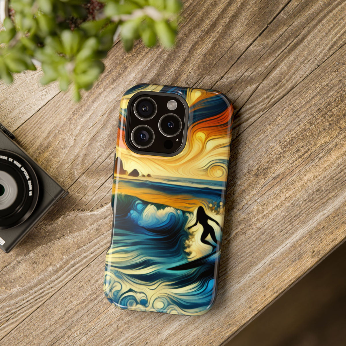 Surfer Sunset Phone Case — Impact‑Resistant Artistic Wave Design